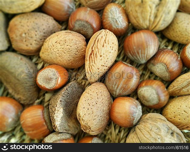 Mix of different types nuts close up