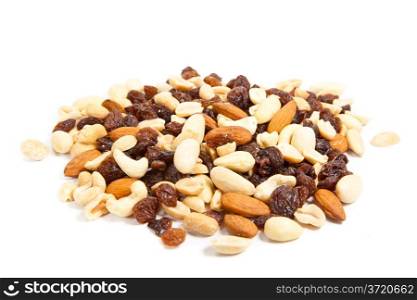 Mix of nuts close up on white. mix nuts isolated on white background