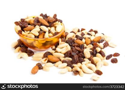 Mix of nuts close up on white. mix nuts isolated on white background