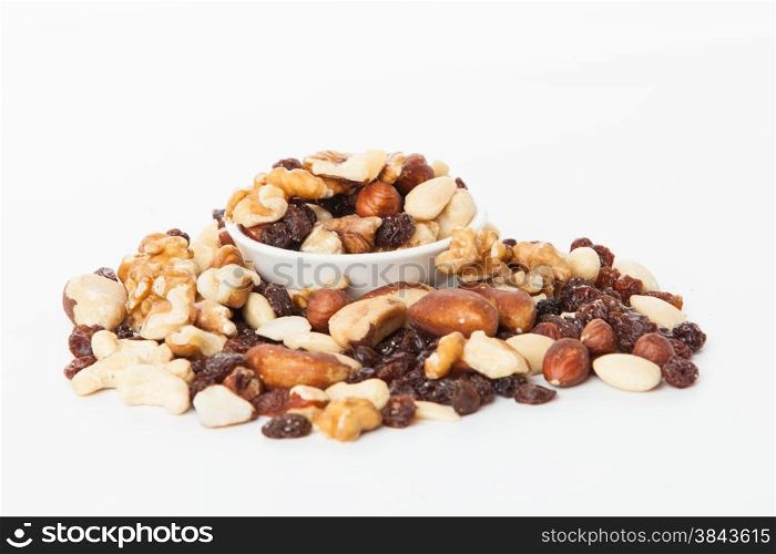Mix of nuts close up on white. mixed nut