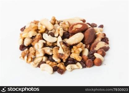 Mix of nuts close up on white. mixed nut