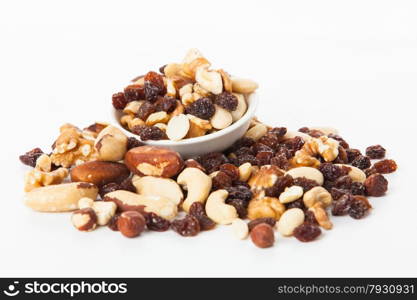 Mix of nuts close up on white. mixed nut