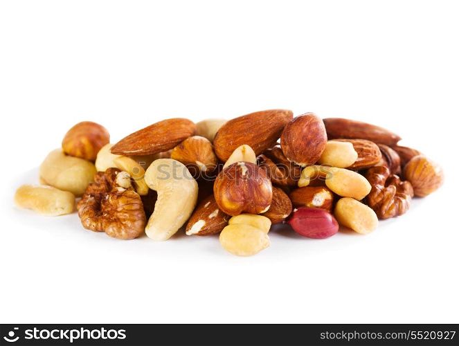 mix of nuts on white background
