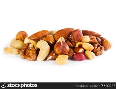 mix of nuts on white background