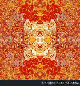 Mix of orange and red paints. Abstract autumn swirls marbling pattern texture for textile, design, cards, wrapping paper, wallpapers, posters, cards, invitations, websites. Vector Illustration.. Orange and red marble effect illustration.