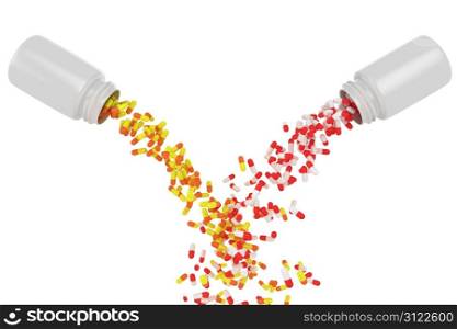 Mix of red and yellow pills from two different bottles