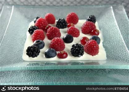 Mix of varied berries and cream