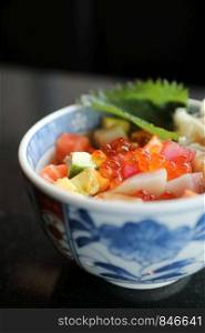 Mix sushi donburi in bowl , Japanese food
