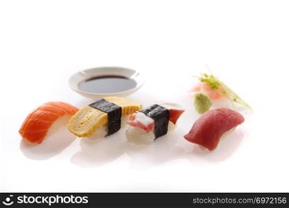 Mix sushi , Salmon Egg Tuna and Octopus isolated in white background