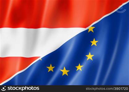 Mixed Austrian and european Union flag, three dimensional render, illustration