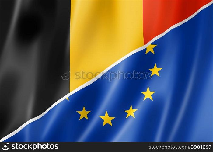 Mixed Belgian and european Union flag, three dimensional render, illustration