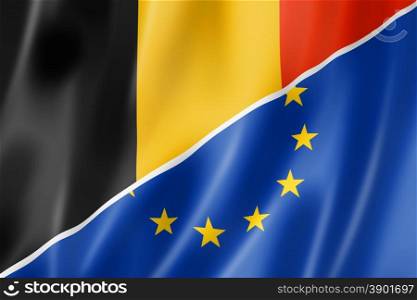 Mixed Belgian and european Union flag, three dimensional render, illustration