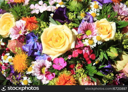 Mixed bouquet after a rain shower, various bright colors