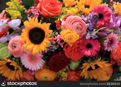 Mixed bouquet in bright colors, various flowers