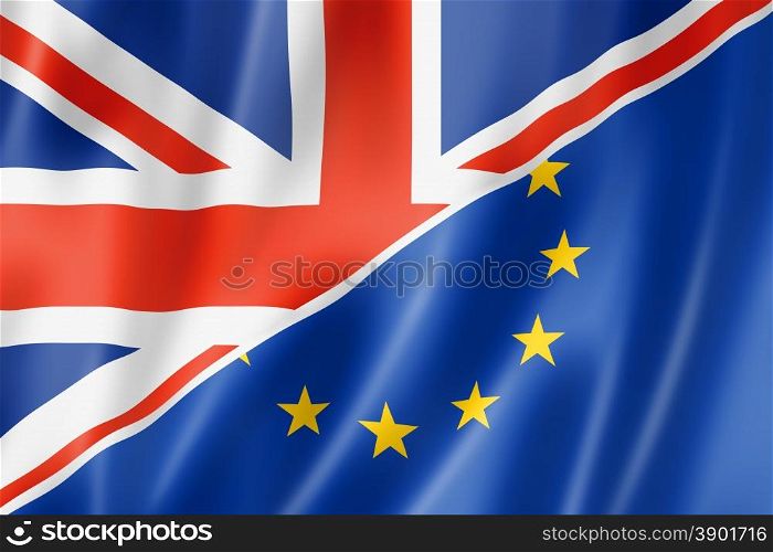 Mixed British and european Union flag, three dimensional render, illustration