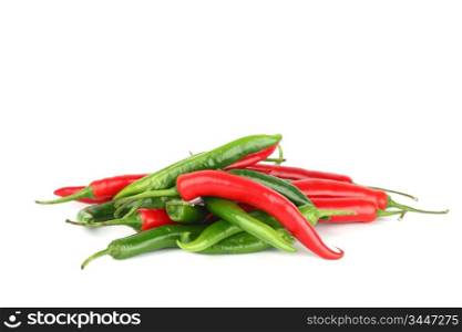 mixed chilli pile isolated on white