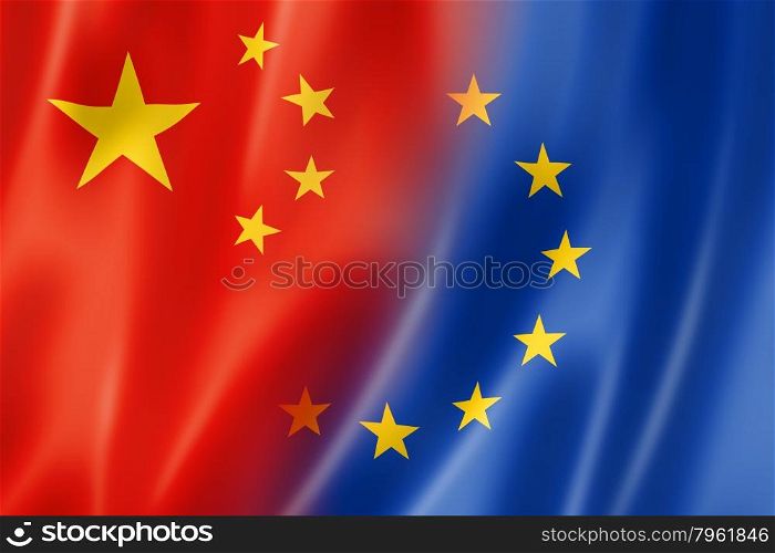 Mixed China and Europe flag, three dimensional render, illustration