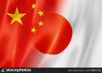 Mixed China and Japan flag, three dimensional render, illustration