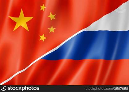 Mixed China and Russia flag, three dimensional render, illustration