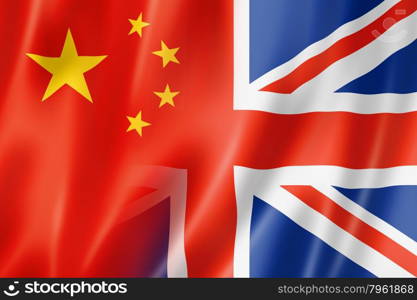 Mixed China and United Kingdom flag, three dimensional render, illustration