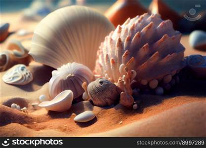 Mixed colorful sea shells.  Generative AI 
