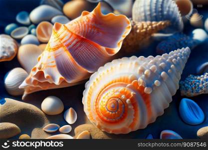 Mixed colorful sea shells.  Generative AI

