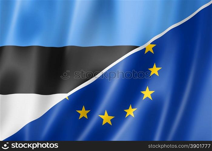Mixed Estonian and european Union flag, three dimensional render, illustration