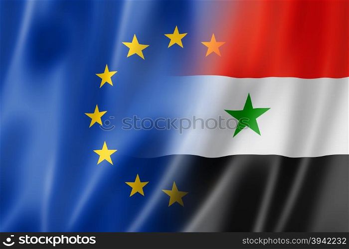 Mixed Europe and Syria flag, three dimensional render, illustration