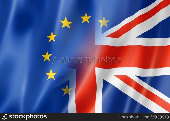 Mixed Europe and UK flag, three dimensional render, illustration