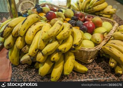 mixed fruits like bananas, pears, apples