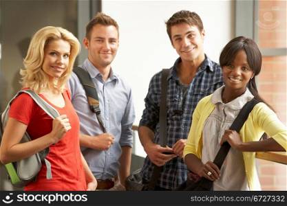 Mixed group of students in college