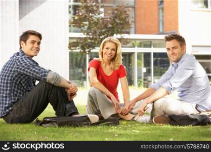Mixed group of students outside college