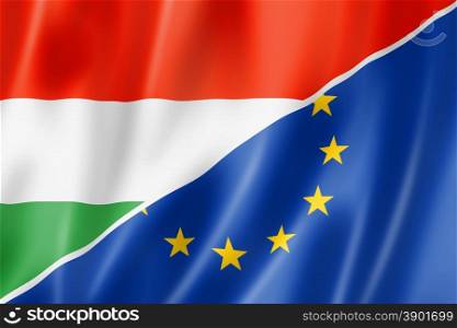 Mixed Hungarian and european Union flag, three dimensional render, illustration