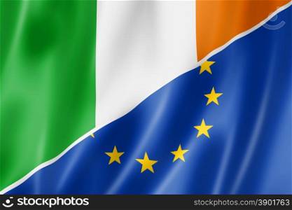 Mixed Irish and european Union flag, three dimensional render, illustration