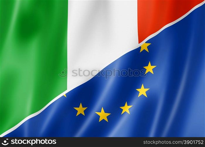 Mixed Italian and european Union flag, three dimensional render, illustration