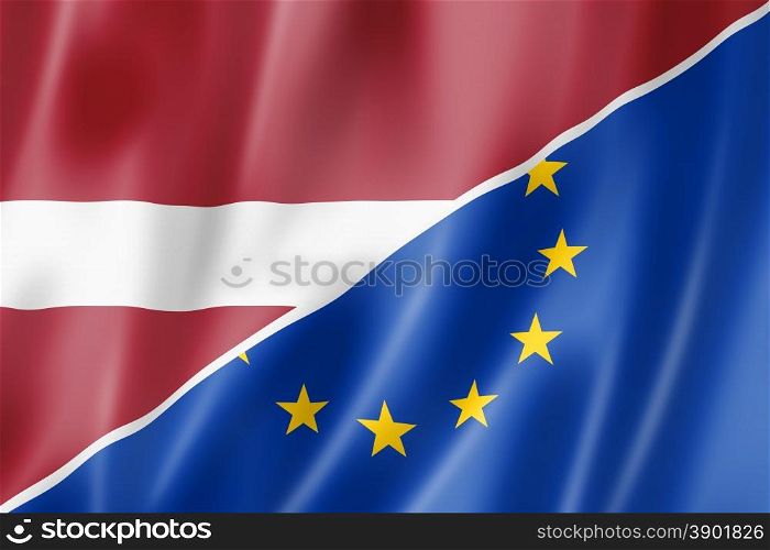 Mixed Latvian and european Union flag, three dimensional render, illustration