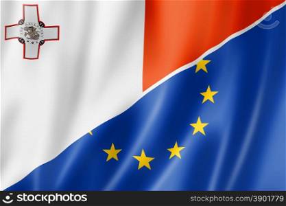 Mixed Maltese and european Union flag, three dimensional render, illustration