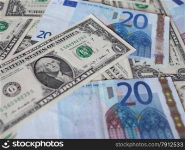 Mixed notes. Mixed banknotes Euro and Dollars useful as a background