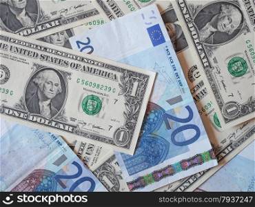 Mixed notes. Mixed banknotes Euro and Dollars useful as a background