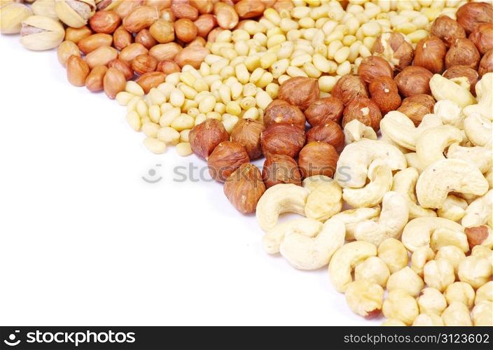 mixed nuts on white background