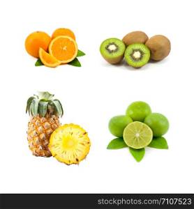 mixed of four kinds of fruit, orange, kiwi, pineapple and lime