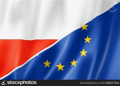 Mixed Polish and european Union flag, three dimensional render, illustration