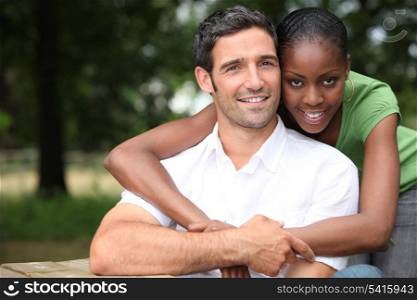 Mixed-race couple at the park