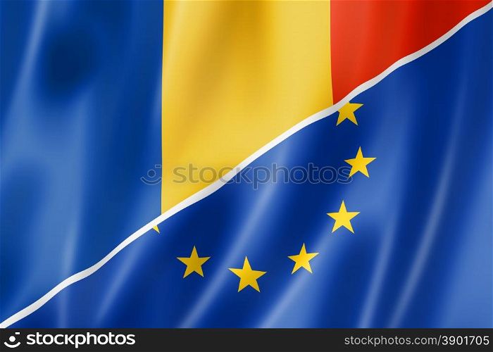 Mixed Romanian and european Union flag, three dimensional render, illustration
