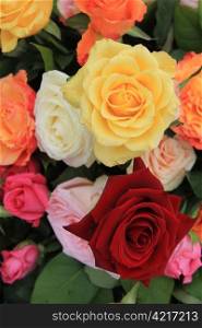 Mixed rose bouquet, big roses in bright colors
