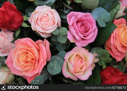 Mixed rose bouquet in different shades of pink and orange