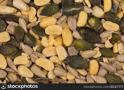 mixed seeds and nuts close up on dark background