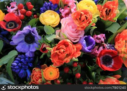Mixed spring flowers in a colorful bouquet