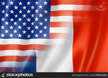 Mixed USA and France flag, three dimensional render, illustration