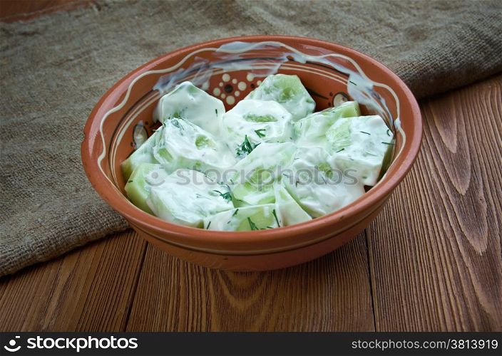 Mizeria - traditional Polish cucumber salad with sour cream
